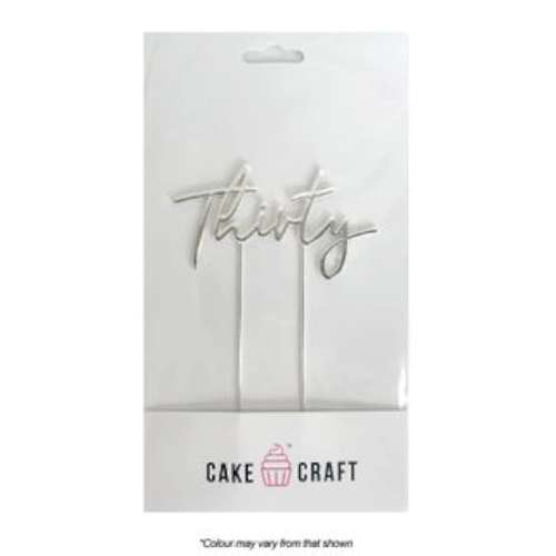 Thirty Metal Cake Topper - Silver - Click Image to Close